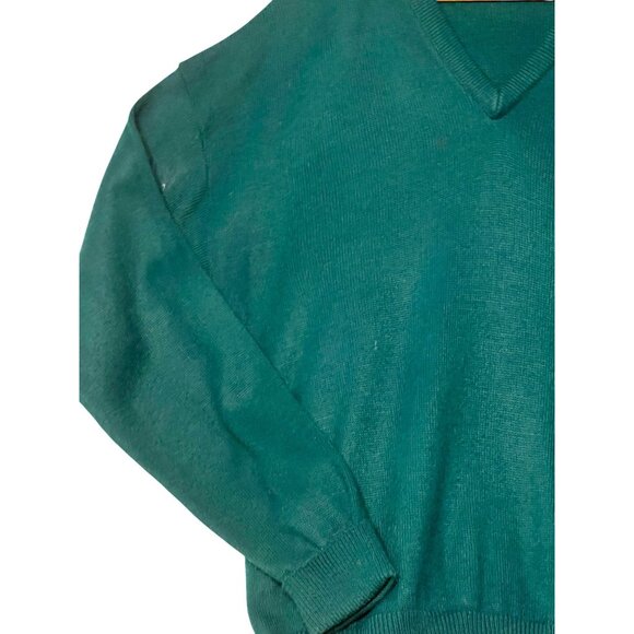 Vintage John Woodhead SWeater Men's MAcrylic V-Neck Sweater Teal Medium Stretch - Picture 6 of 13